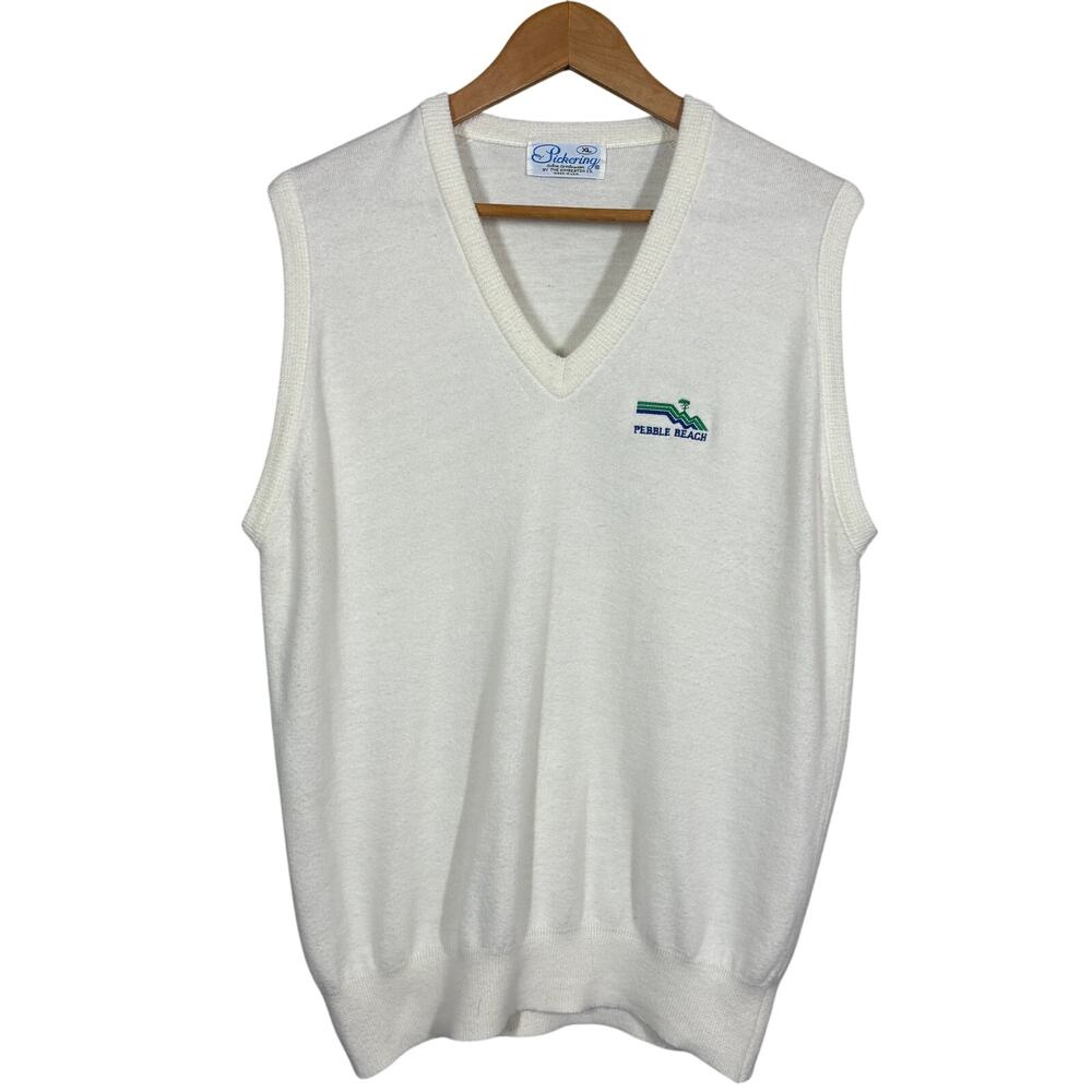Vintage Pickering Pebble Beach Sweater Vest Knit Casual Sleeveless White - XL